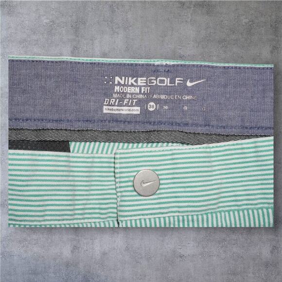 Nike Golf Dri-FIT Green & White Striped Shorts – Modern Fit – Size 36 - Picture 4 of 6